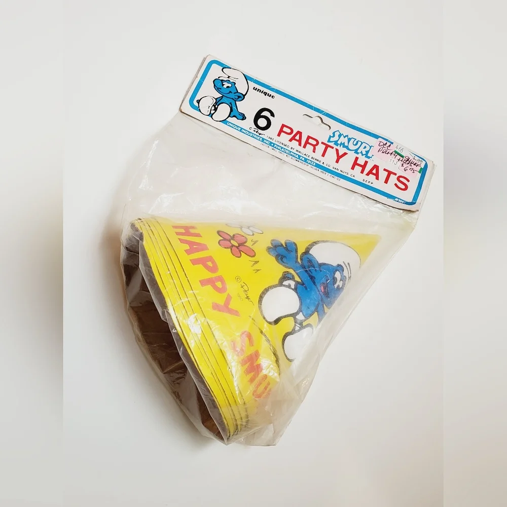 Vintage Smurf Party Hats Peyo Happy Smurf Day 6 Pack